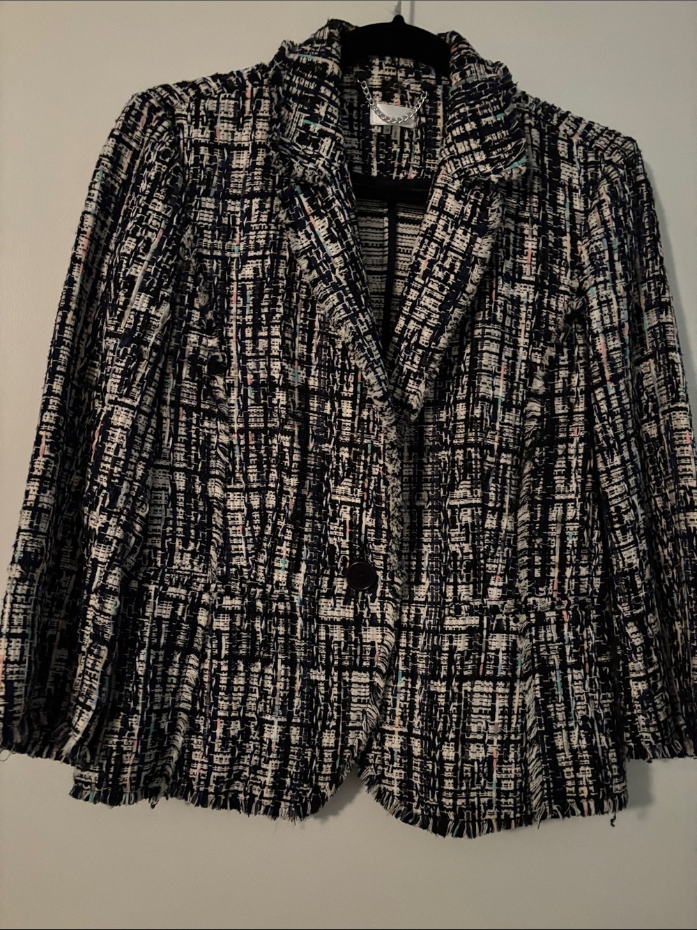Ecru Woven Tweed Black & White Women's Blazer Jacket